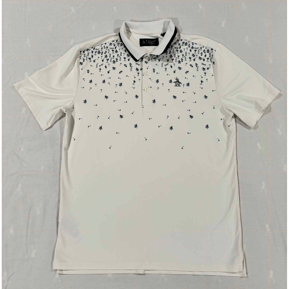 Original Penguin Mens White Cocktail Print Golf Polo Shirt Size M Short Sleeve